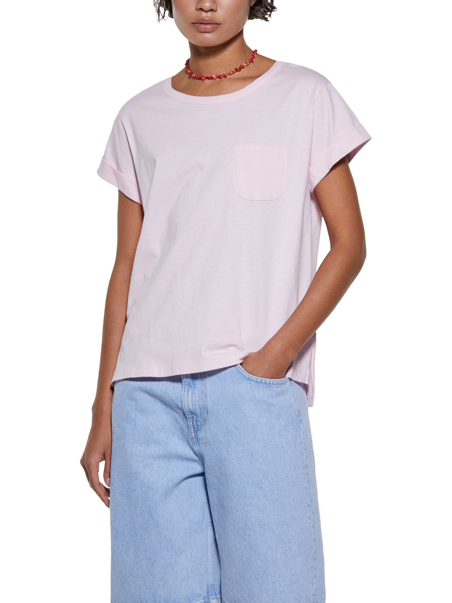 Product image 1 of 5, which shows SISLEY Cotton Pocket T-Shirt, Mid Pink, XS