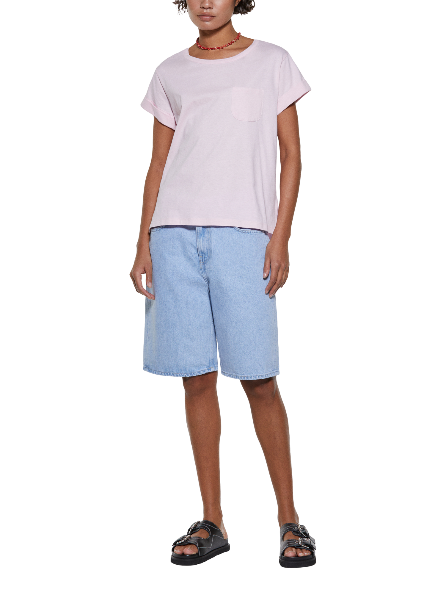 Product image 3 of 5, which shows SISLEY Cotton Pocket T-Shirt, Mid Pink, XS