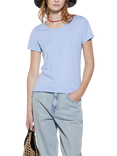 SISLEY Round Neck Raw Hem T-Shirt, Blue