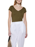 SISLEY V-Neck Raw Hem T-Shirt, Green