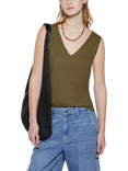 SISLEY Cotton V-Neck Tank Top, Military Green