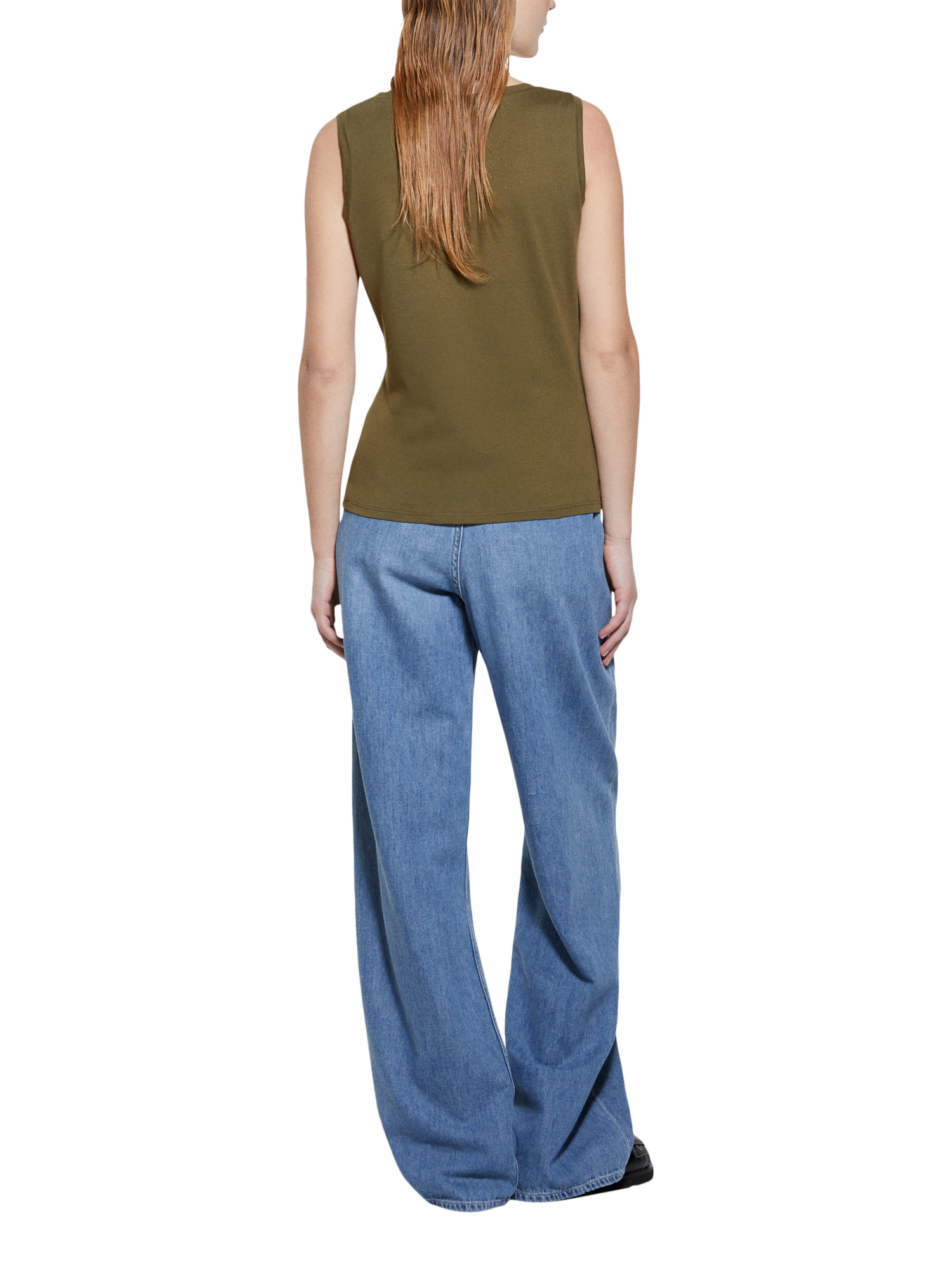 Product image 2 of 5, which shows SISLEY Cotton V-Neck Tank Top, Military Green, XS