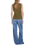 SISLEY Cotton V-Neck Tank Top, Military Green