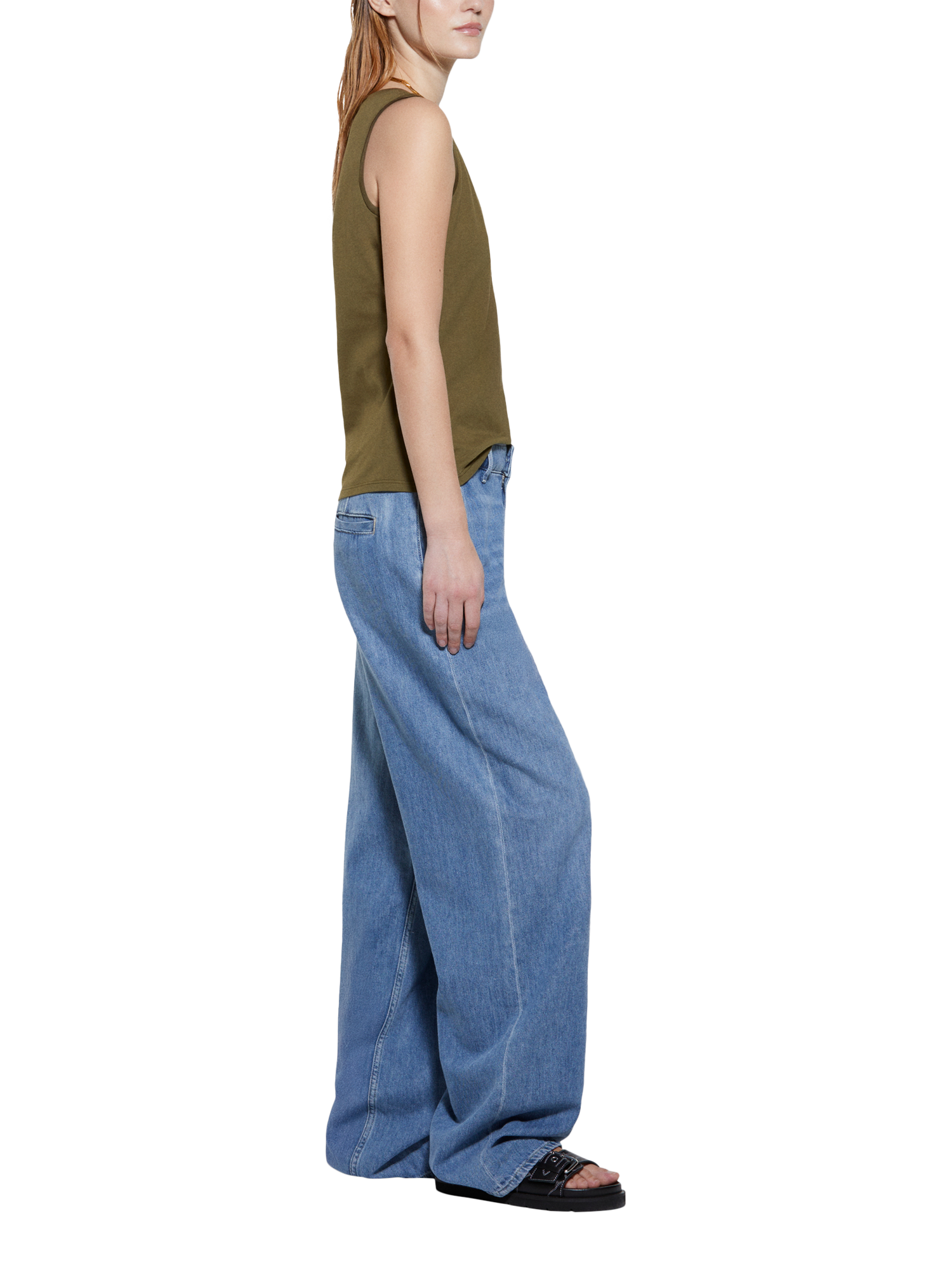 Product image 4 of 5, which shows SISLEY Cotton V-Neck Tank Top, Military Green, XS