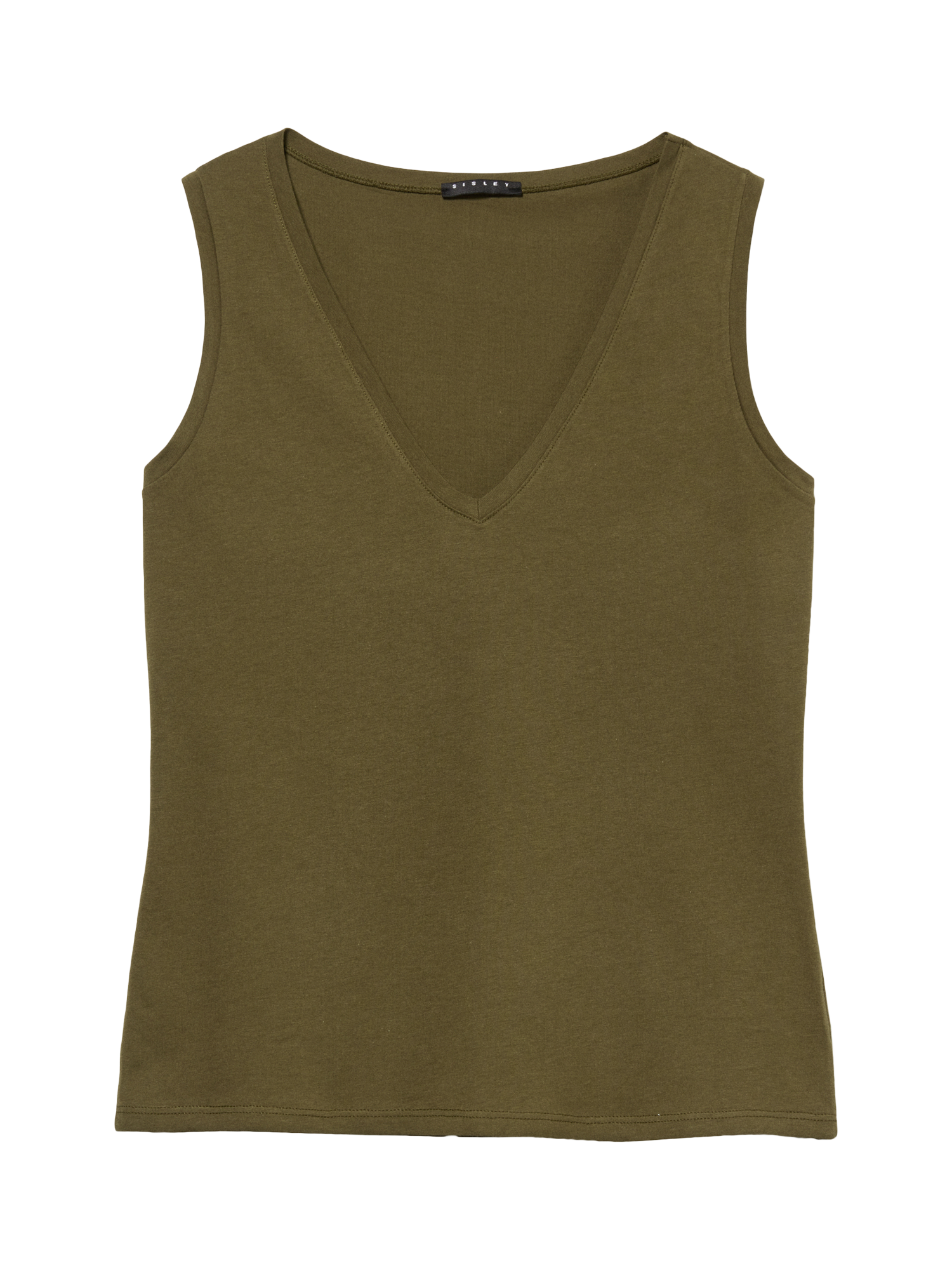 Product image 5 of 5, which shows SISLEY Cotton V-Neck Tank Top, Military Green, XS