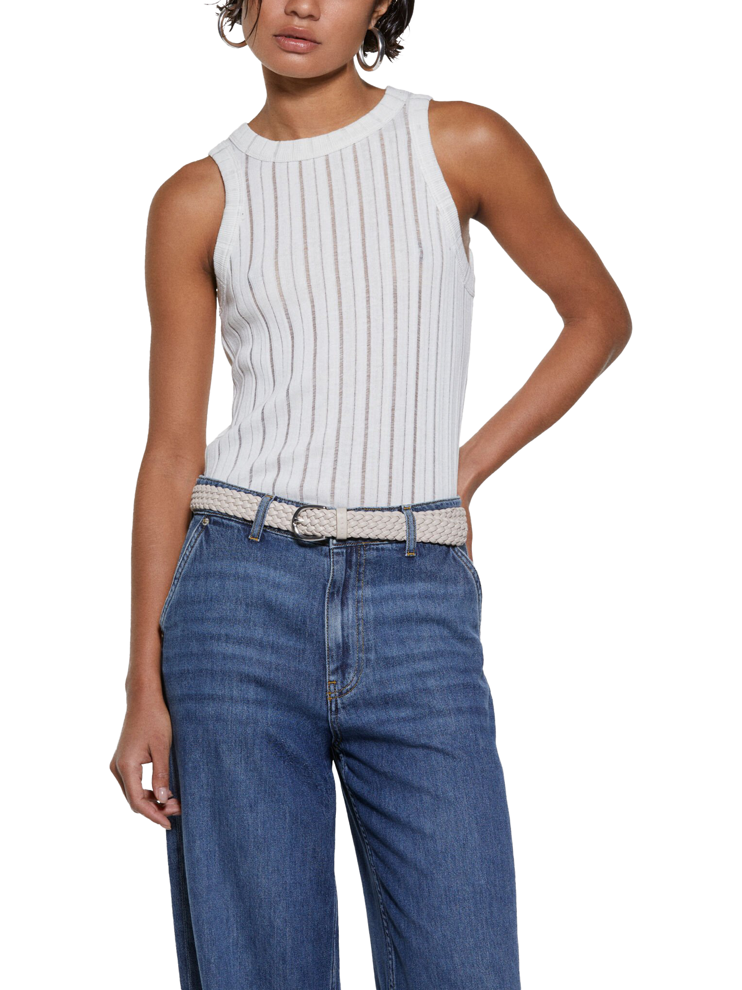 Product image 1 of 5, which shows SISLEY Rib Knit Tank Top, White, XS
