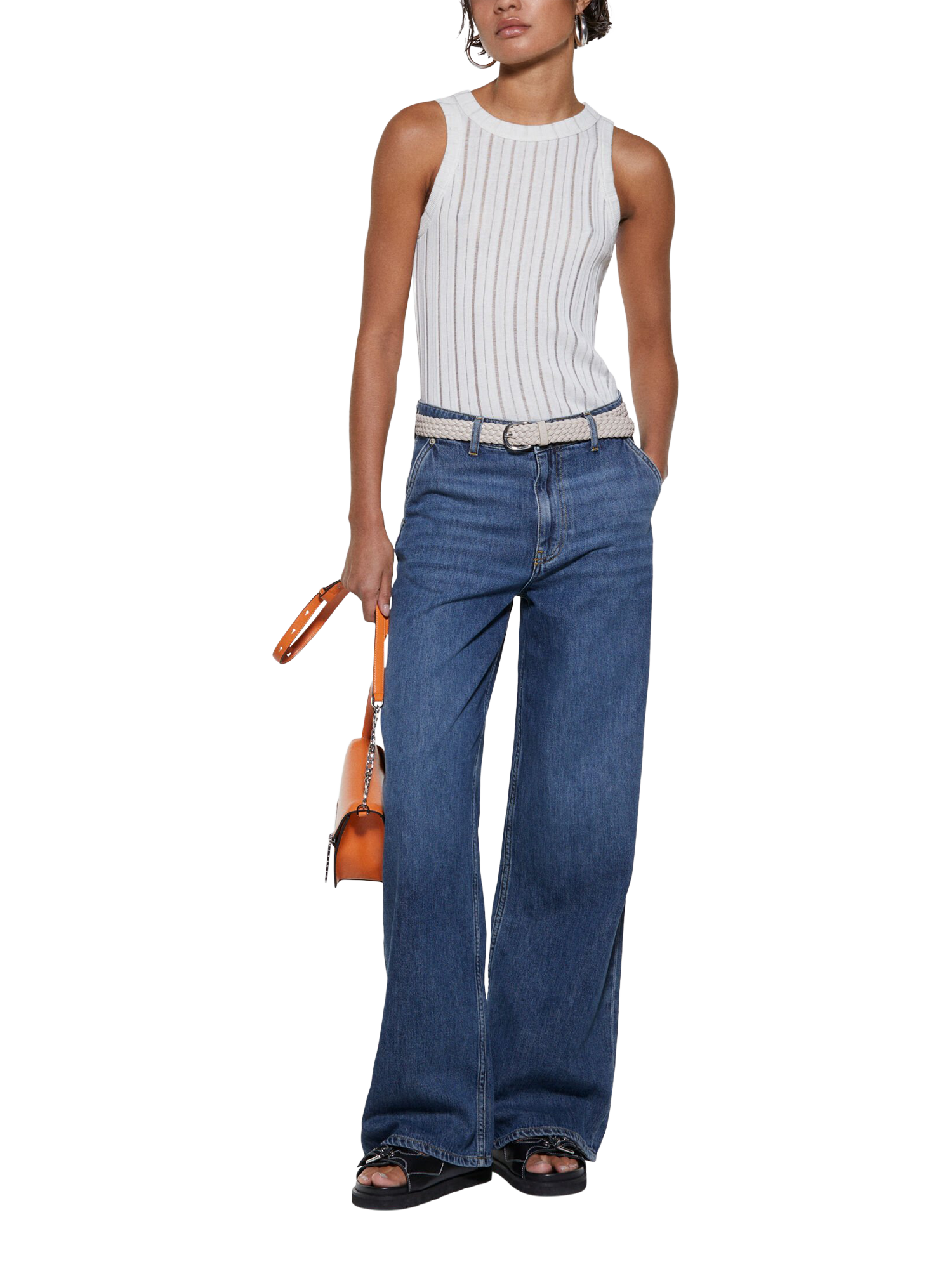 Product image 3 of 5, which shows SISLEY Rib Knit Tank Top, White, XS