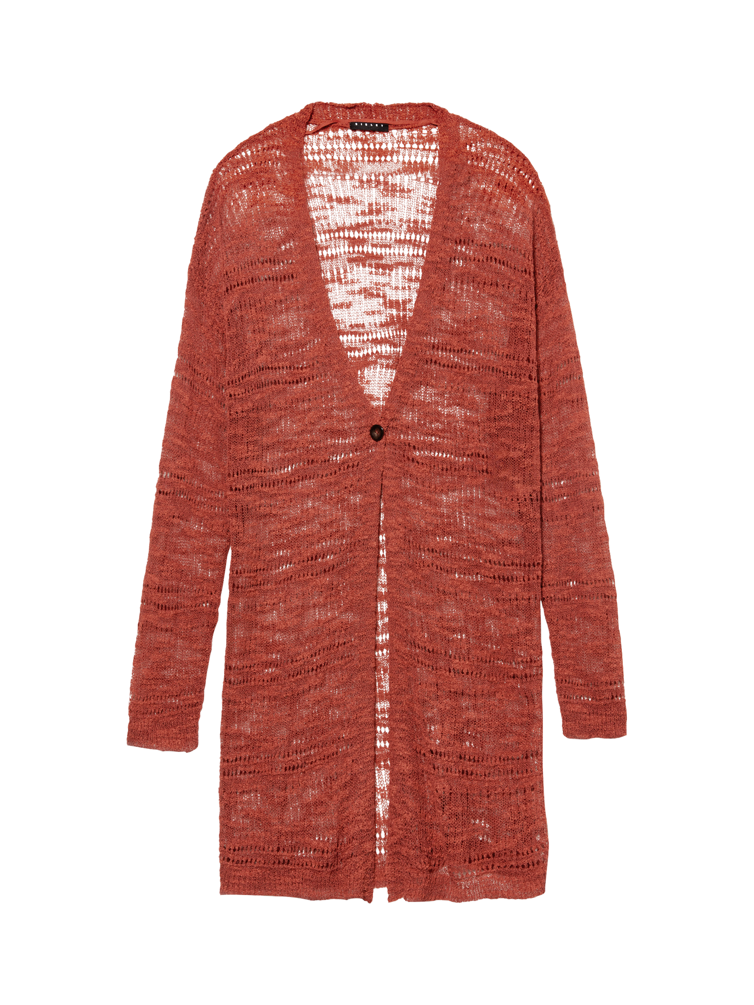 Product image 5 of 5, which shows SISLEY Textured Longline Cardigan, Mid Orange, XS