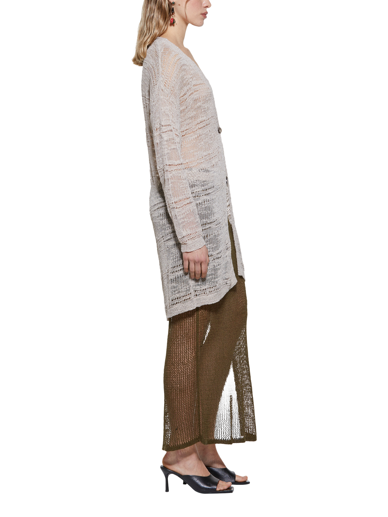 Product image 4 of 5, which shows SISLEY Textured Longline Cardigan, Beige, XS