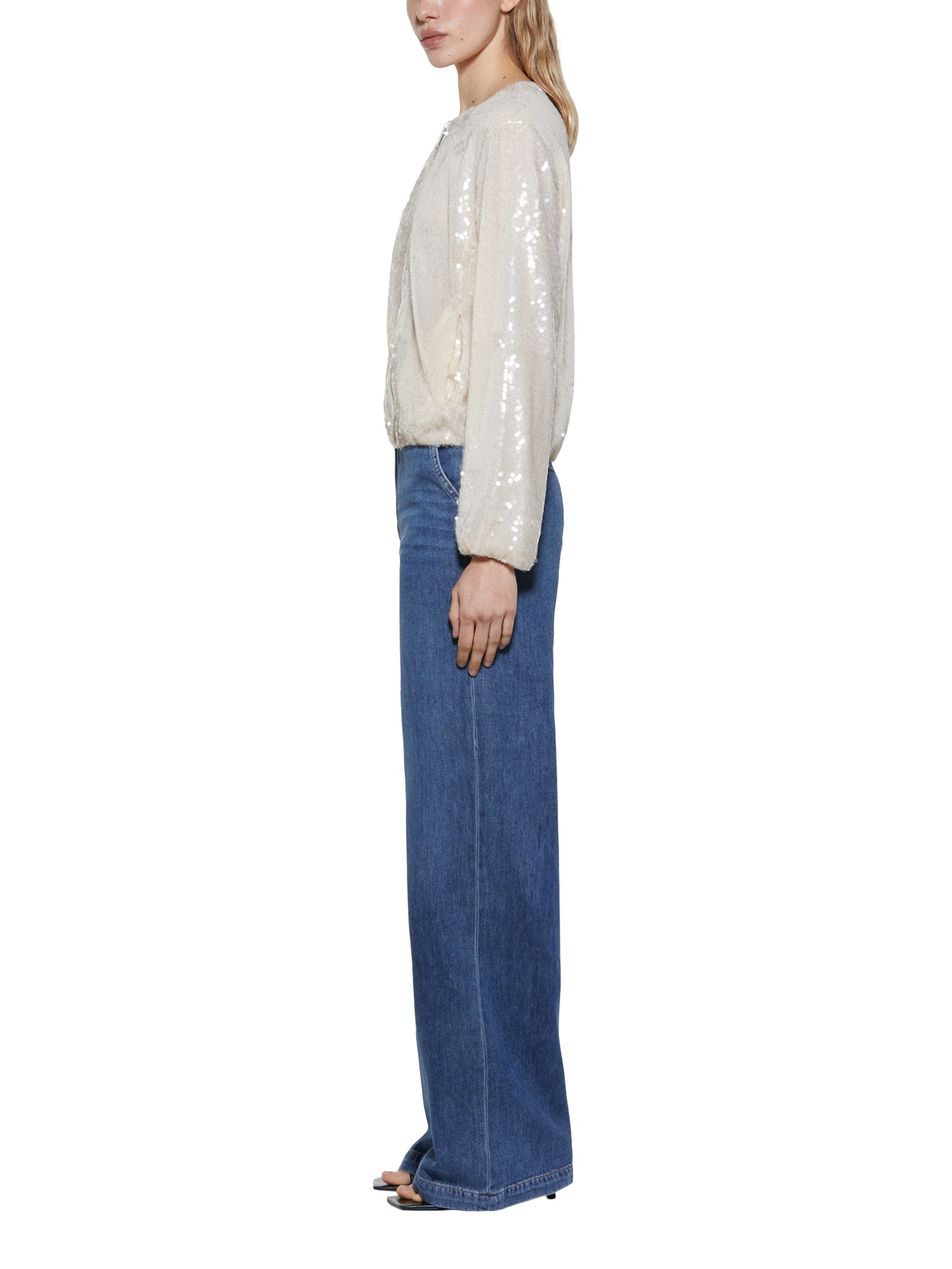 Product image 4 of 5, which shows SISLEY Sequin Bomber Jacket, Beige, XS