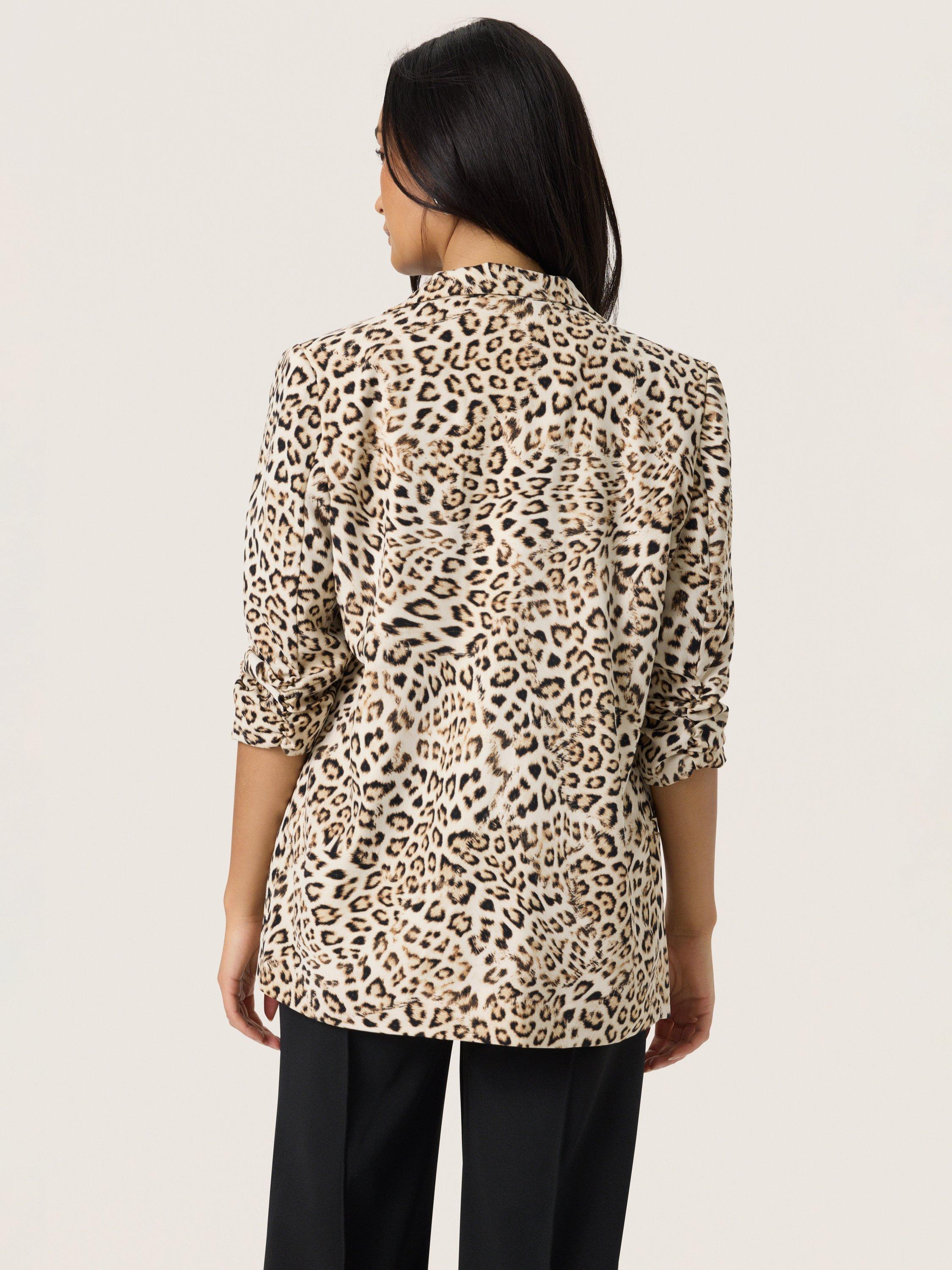 Product image 2 of 6, which shows Soaked In Luxury Shirley Leopard Print Three Quarter Sleeve Blazer , Brown/Multi, XS