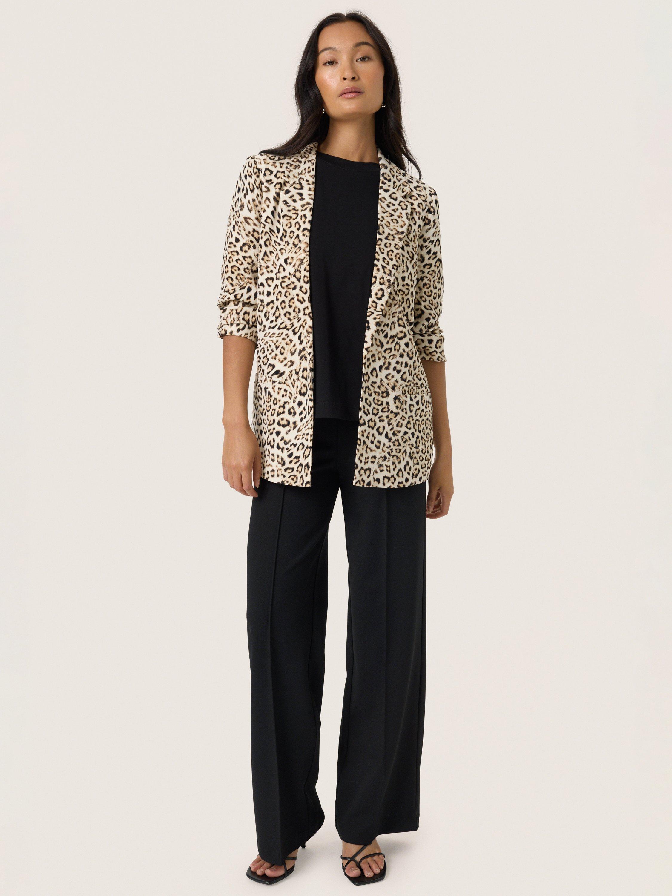 Product image 3 of 6, which shows Soaked In Luxury Shirley Leopard Print Three Quarter Sleeve Blazer , Brown/Multi, XS