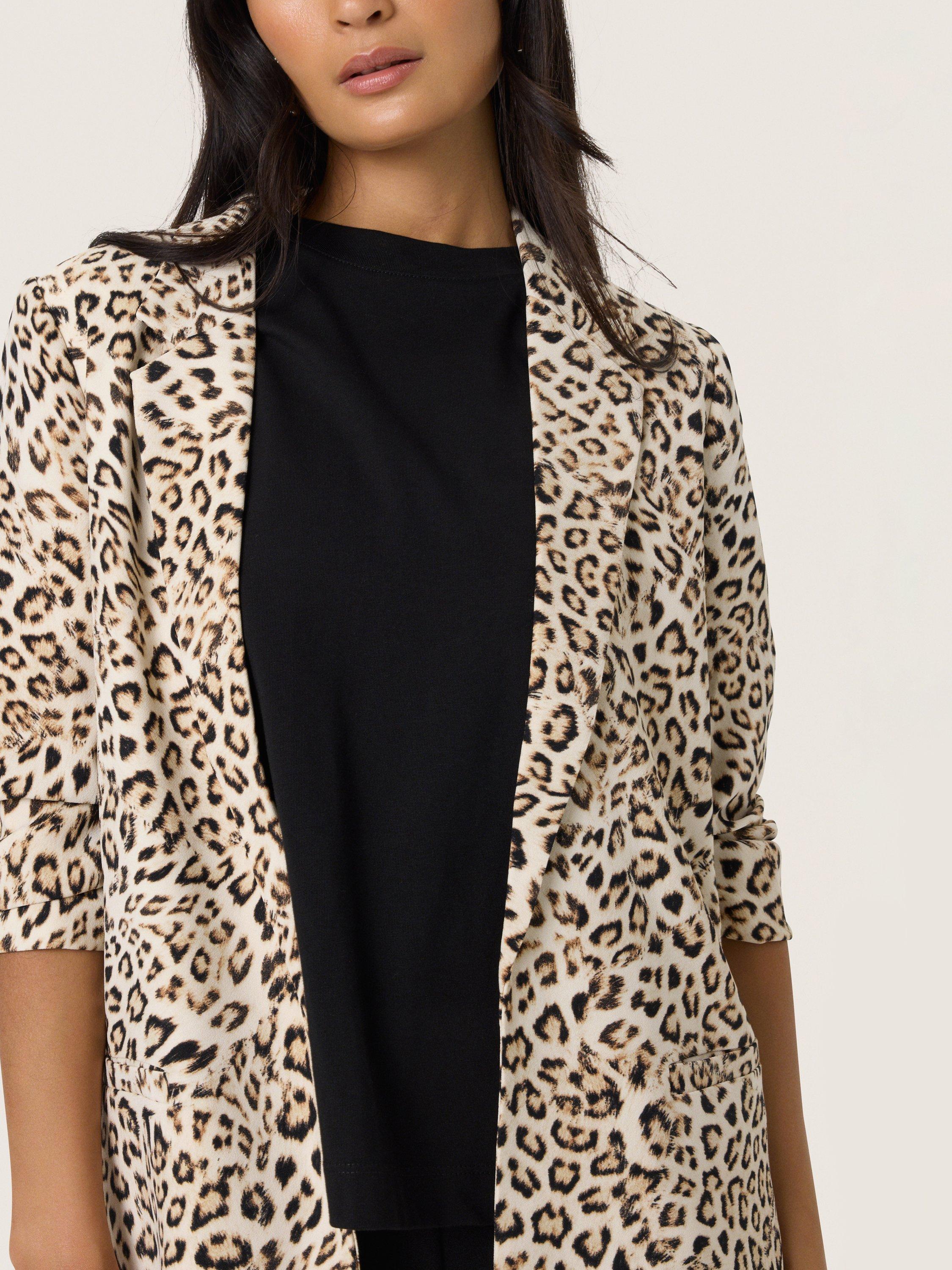Product image 4 of 6, which shows Soaked In Luxury Shirley Leopard Print Three Quarter Sleeve Blazer , Brown/Multi, XS