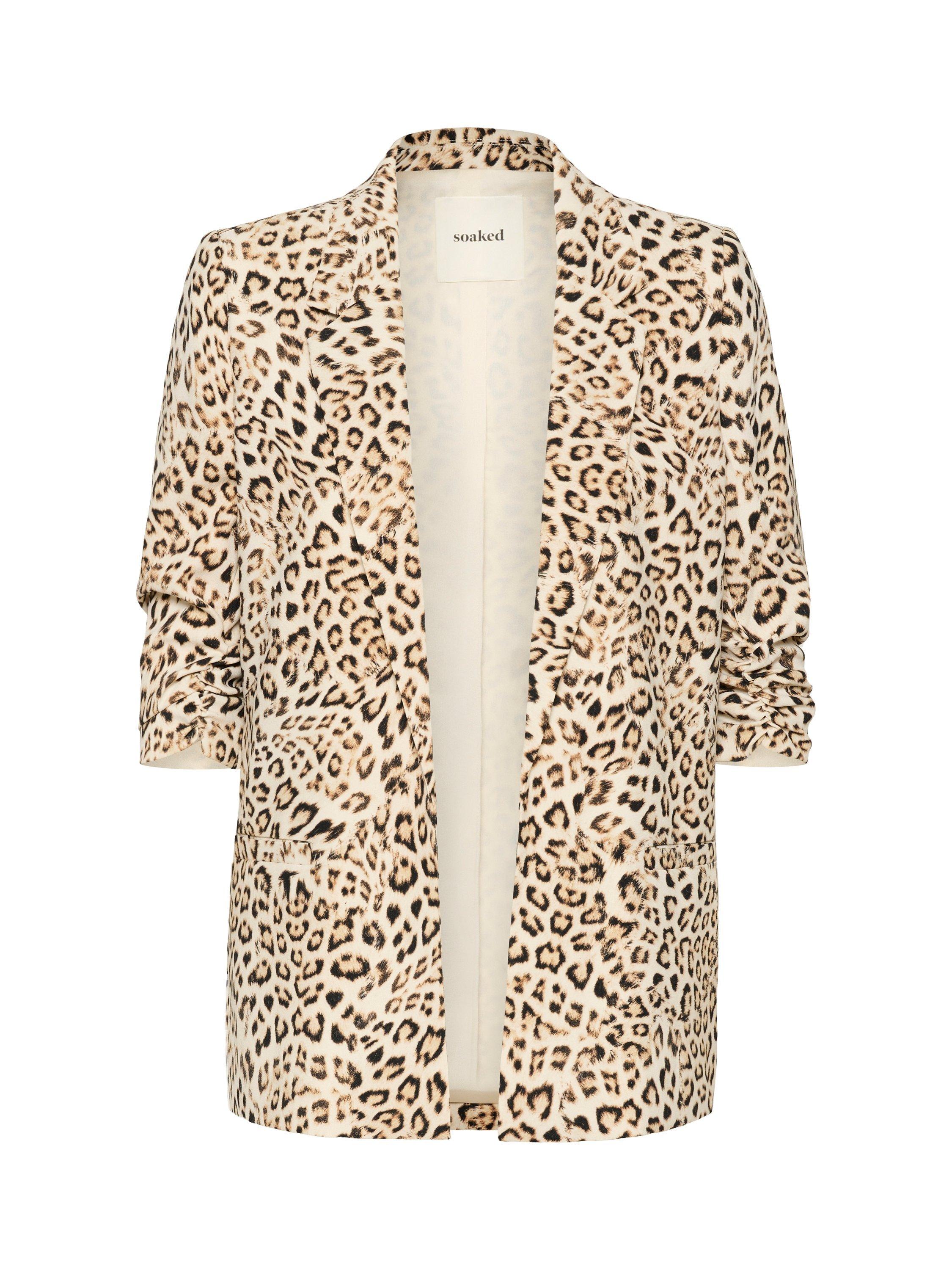 Product image 5 of 6, which shows Soaked In Luxury Shirley Leopard Print Three Quarter Sleeve Blazer , Brown/Multi, XS