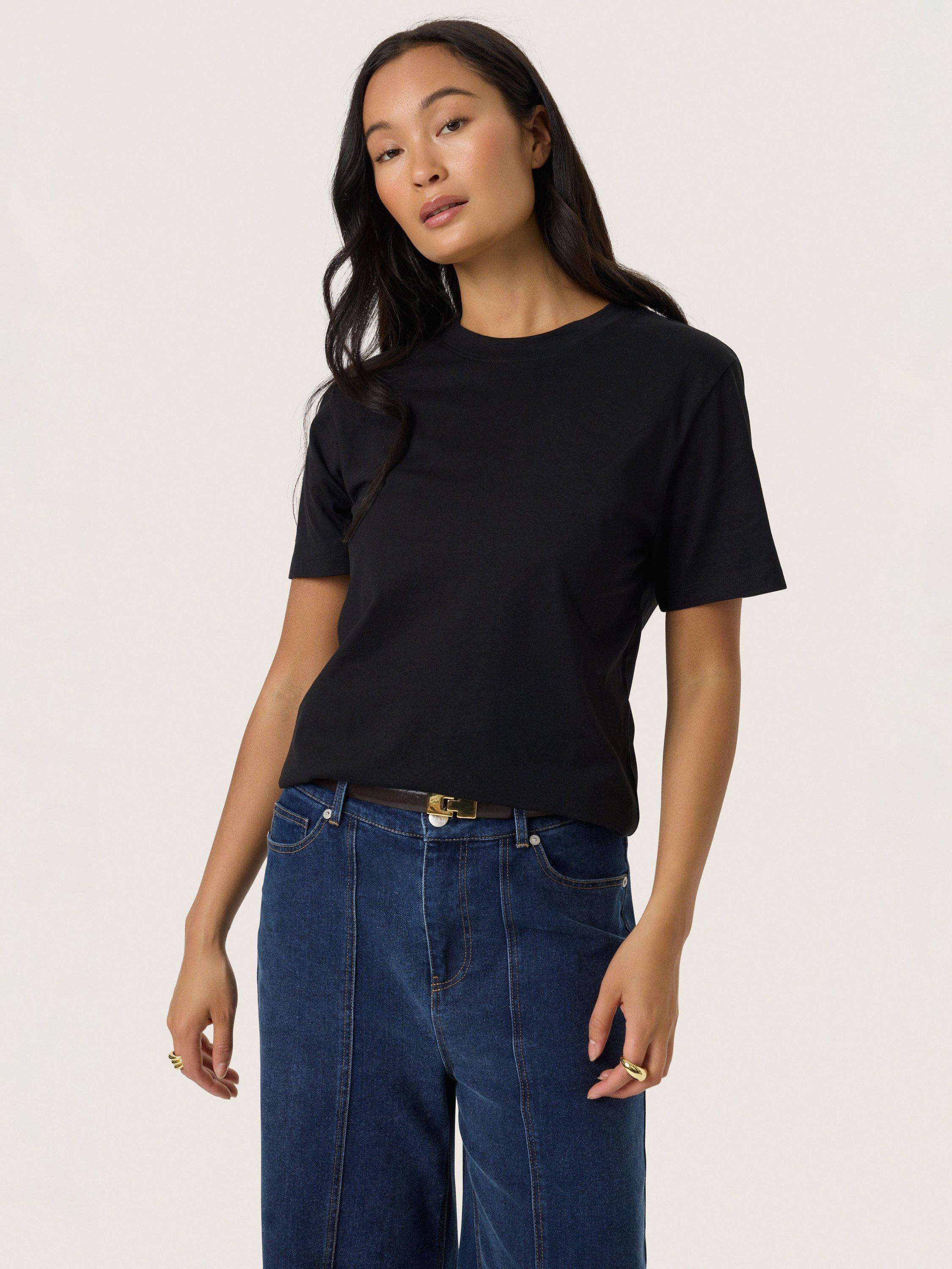 Product image 1 of 6, which shows Soaked In Luxury Jina Crew Neck T-Shirt, Black, XS
