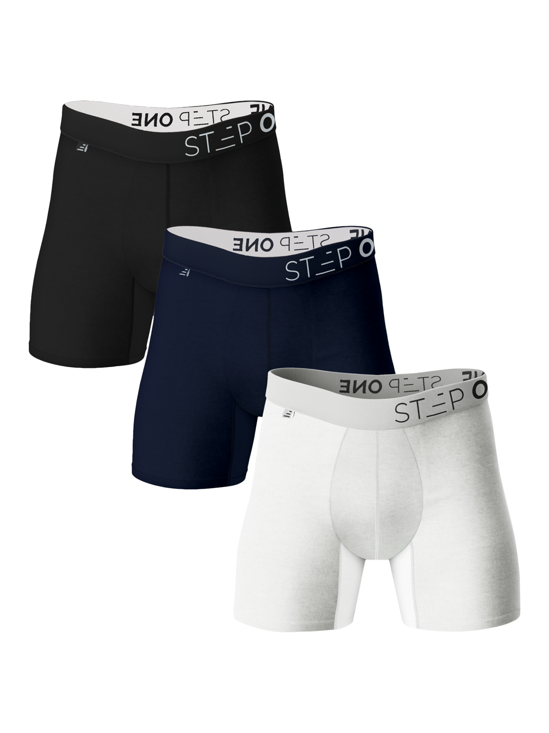 Product image 1 of 4, which shows Step One Bamboo Boxer Briefs, Pack of 3, Multi/White, S