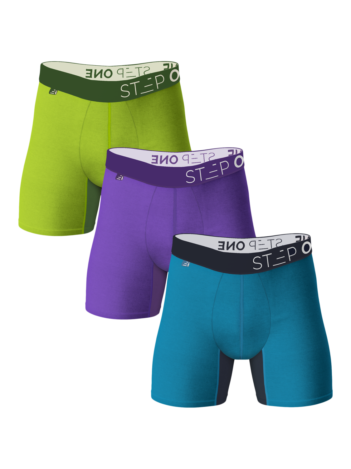 Product image 1 of 4, which shows Step One Bamboo Boxer Briefs, Pack of 3, Purple Mid, S