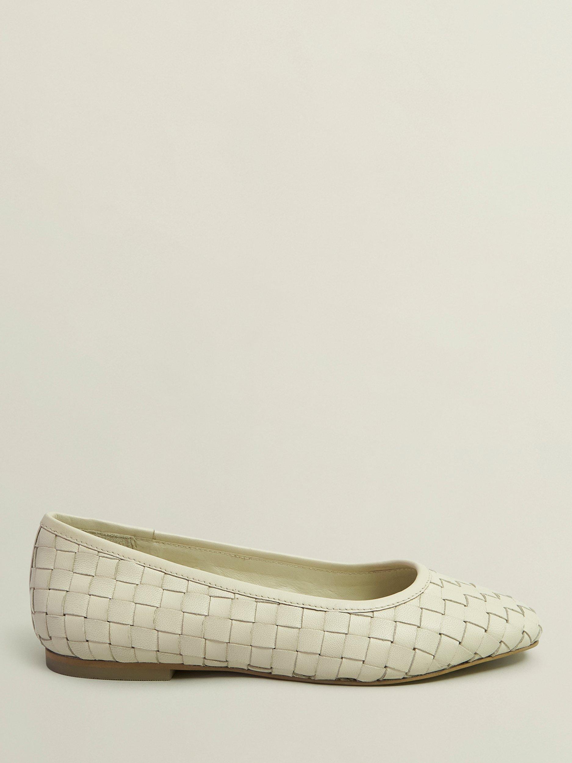 Product image 1 of 6, which shows Hobbs Raina Woven Leather Ballerina Pumps, Chalk Beige, 3