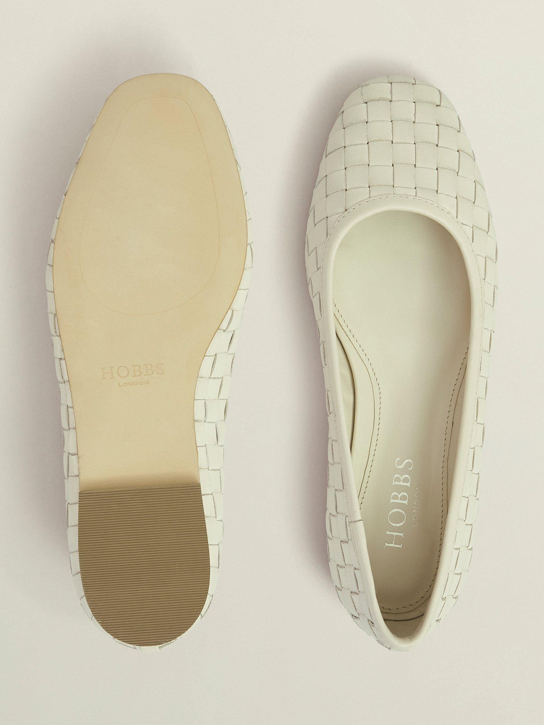 Product image 2 of 6, which shows Hobbs Raina Woven Leather Ballerina Pumps, Chalk Beige, 3