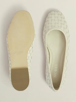 Hobbs Raina Woven Leather Ballerina Pumps, Chalk Beige - view 2, Chalk Beige