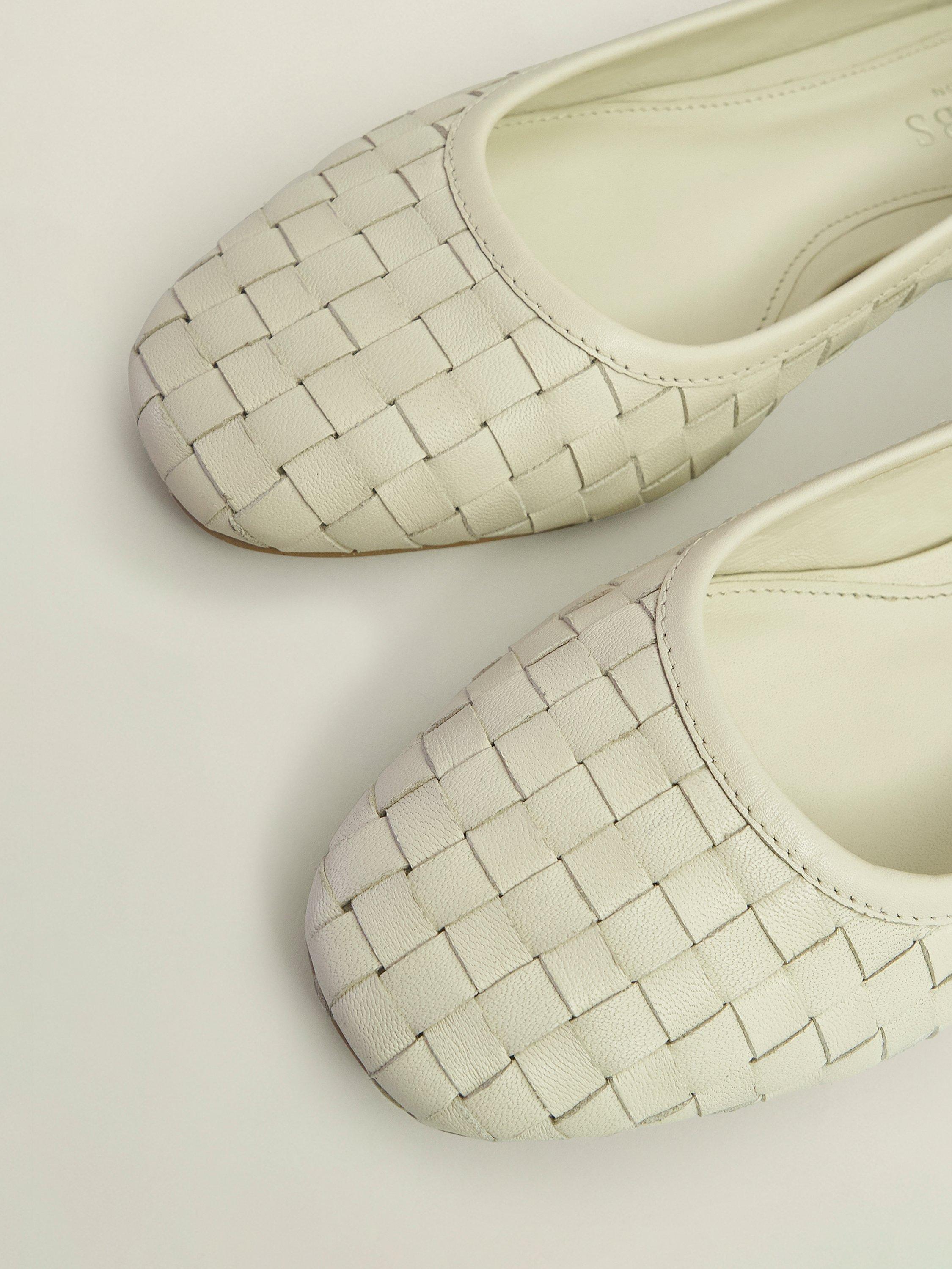 Product image 4 of 6, which shows Hobbs Raina Woven Leather Ballerina Pumps, Chalk Beige, 3
