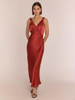 Rewritten Amelia Satin Midi Dress, Chilli Red, Chilli Red