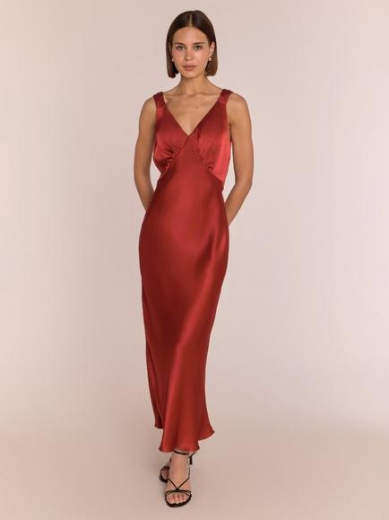 Rewritten Amelia Satin Midi Dress, Chilli Red, Chilli Red