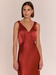 Rewritten Amelia Satin Midi Dress, Chilli Red