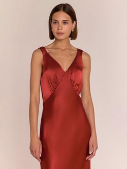 Rewritten Amelia Satin Midi Dress, Chilli Red - view 2, Chilli Red