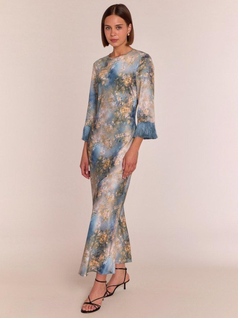 Product image 1 of 7, which shows Rewritten Dolly Fringe Sleeve Dress, Celestial Blue Print, 8