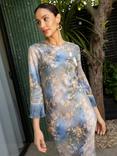 Rewritten Dolly Fringe Sleeve Dress, Celestial Blue Print