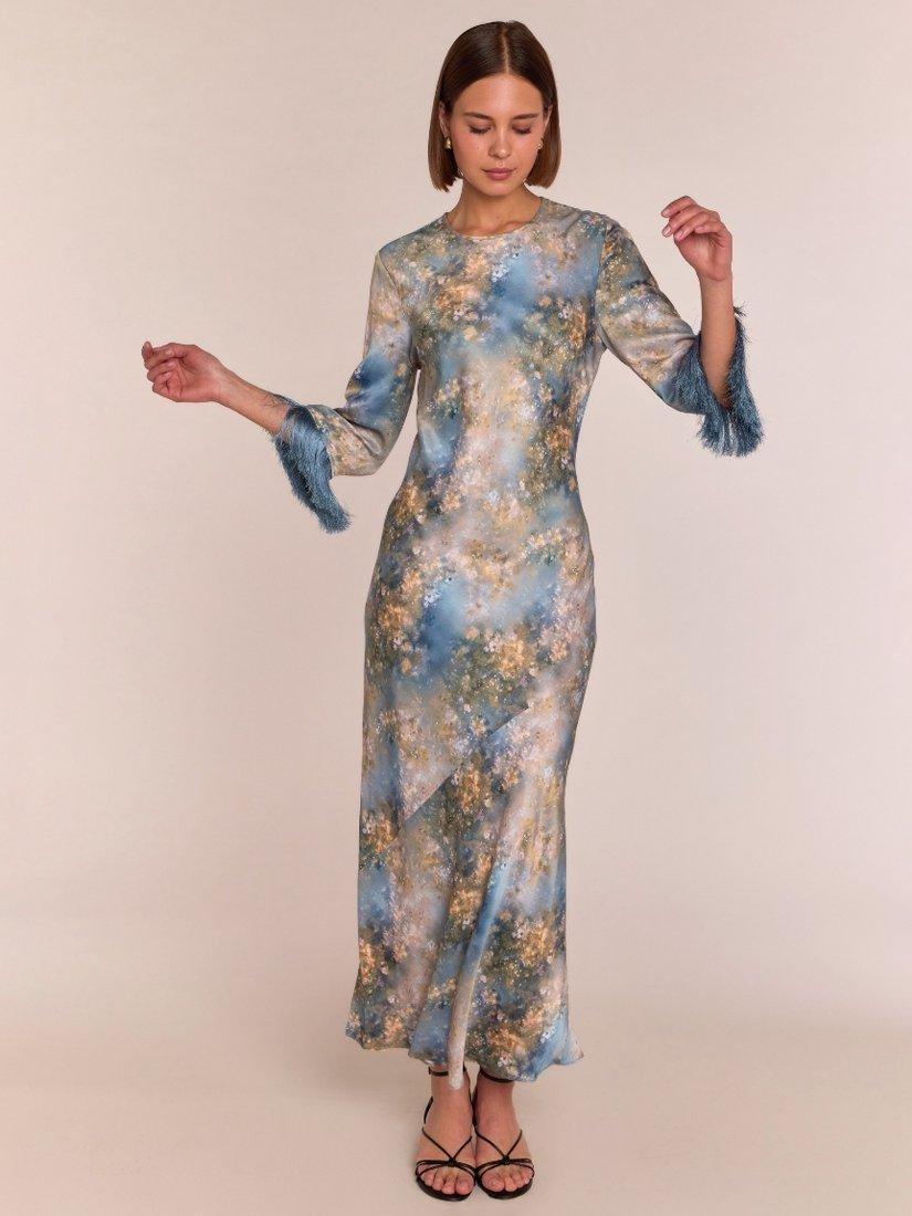Product image 3 of 7, which shows Rewritten Dolly Fringe Sleeve Dress, Celestial Blue Print, 8