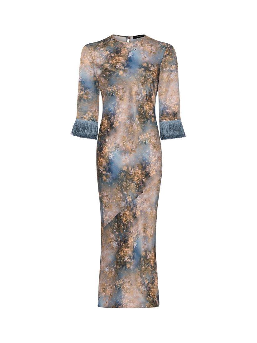Product image 7 of 7, which shows Rewritten Dolly Fringe Sleeve Dress, Celestial Blue Print, 8