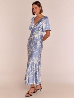Rewritten Ellis Lily Print Satin Dress, Blue