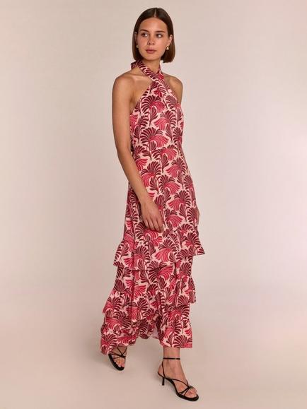 Rewritten Jamie Fan Print Maxi Dress, Pink