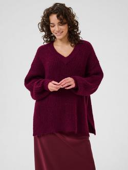 KAFFE Ane V-Neck Jumper, Mid Red, Mid Red