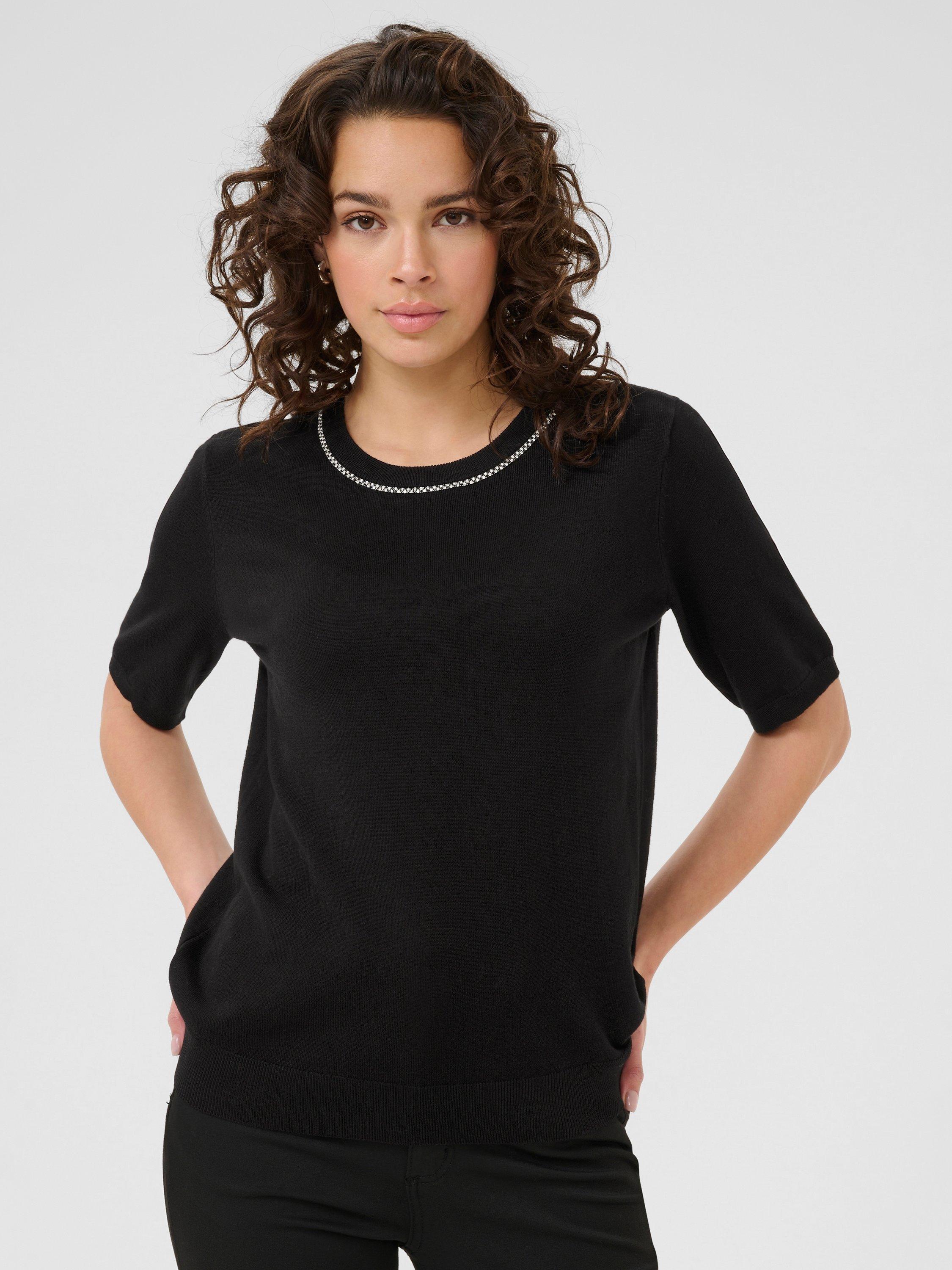 Product image 1 of 6, which shows KAFFE KAcarly Knitted Short Sleeve Jumper, Black, XS