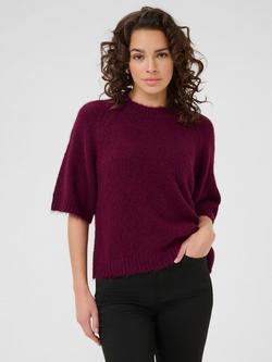 KAFFE Emilie Knit Cropped Jumper, Mid Grey, Mid Red