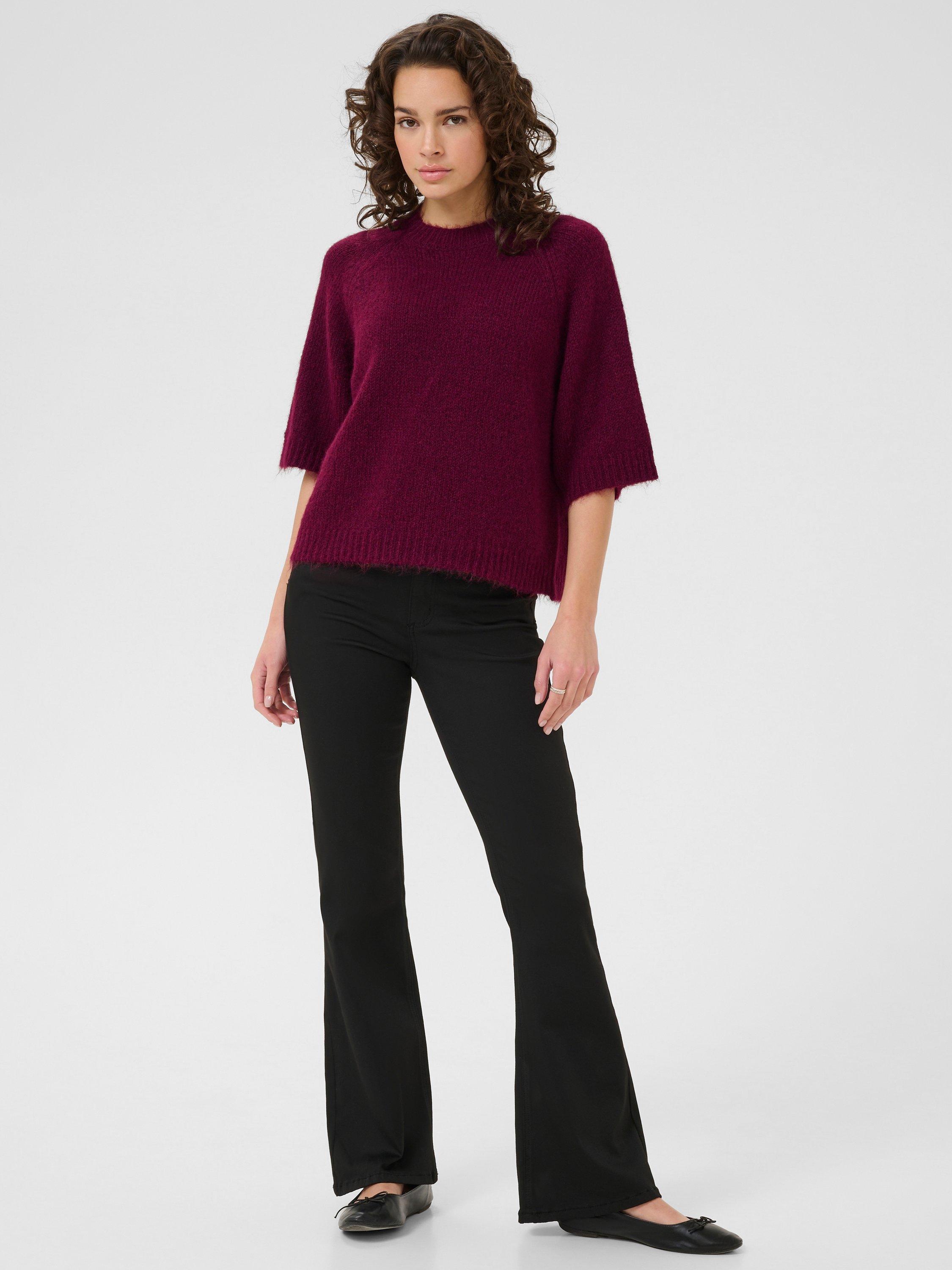 Product image 3 of 6, which shows KAFFE Emilie Knit Cropped Jumper, Mid Red, XS