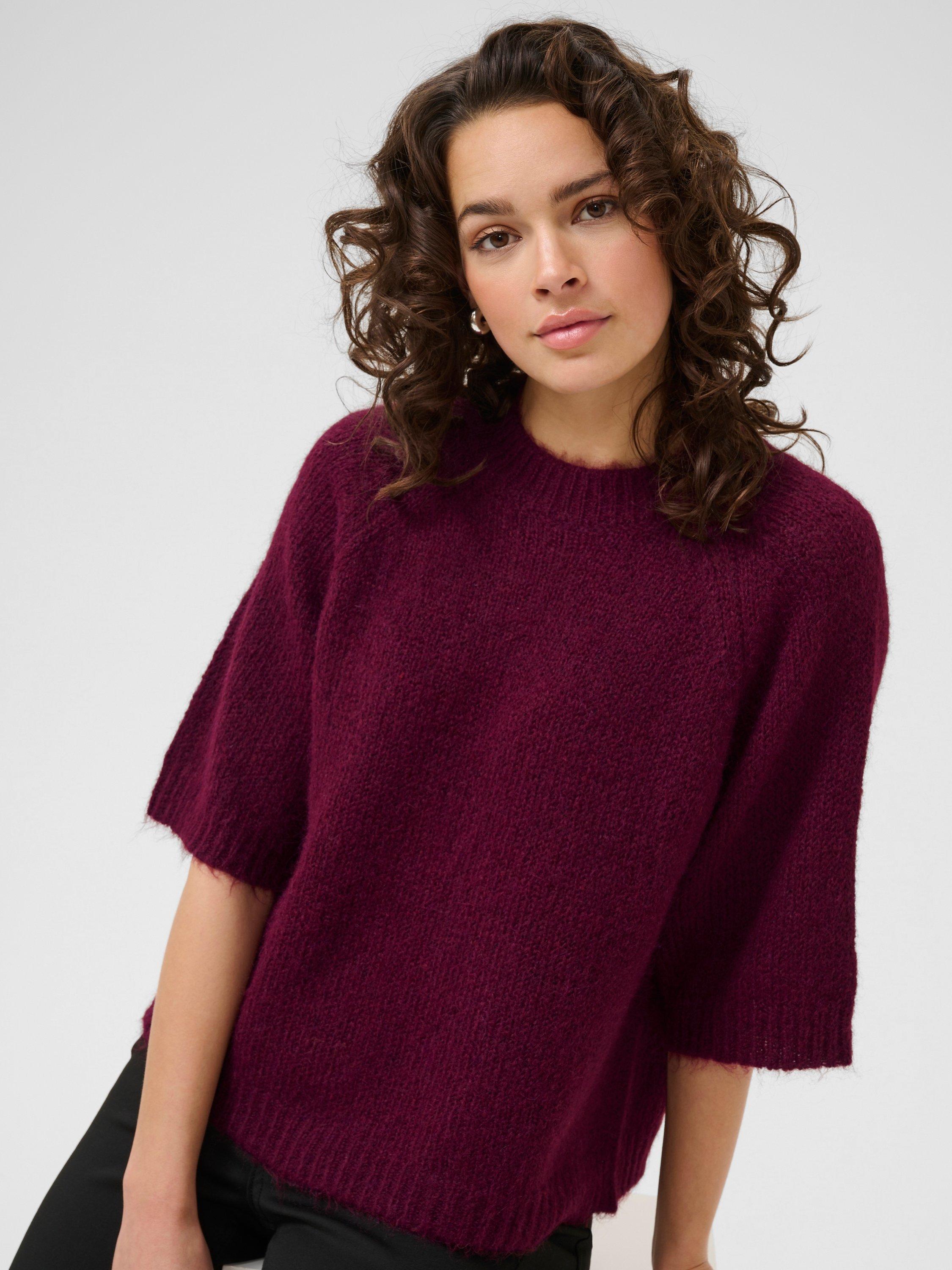 Product image 4 of 6, which shows KAFFE Emilie Knit Cropped Jumper, Mid Red, XS