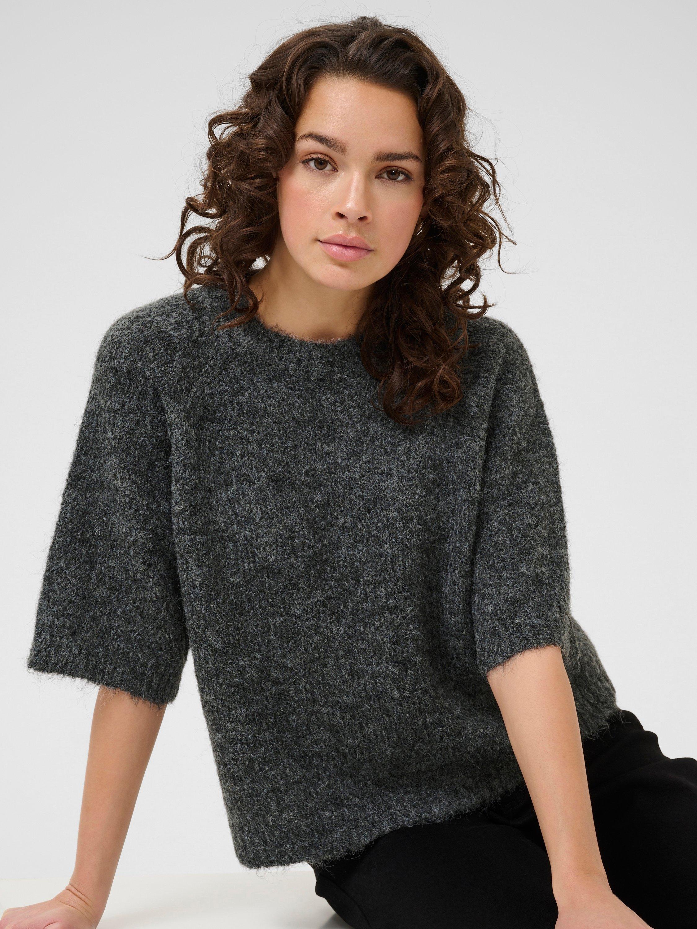 Product image 4 of 6, which shows KAFFE Emilie Knit Cropped Jumper, Mid Grey, XS