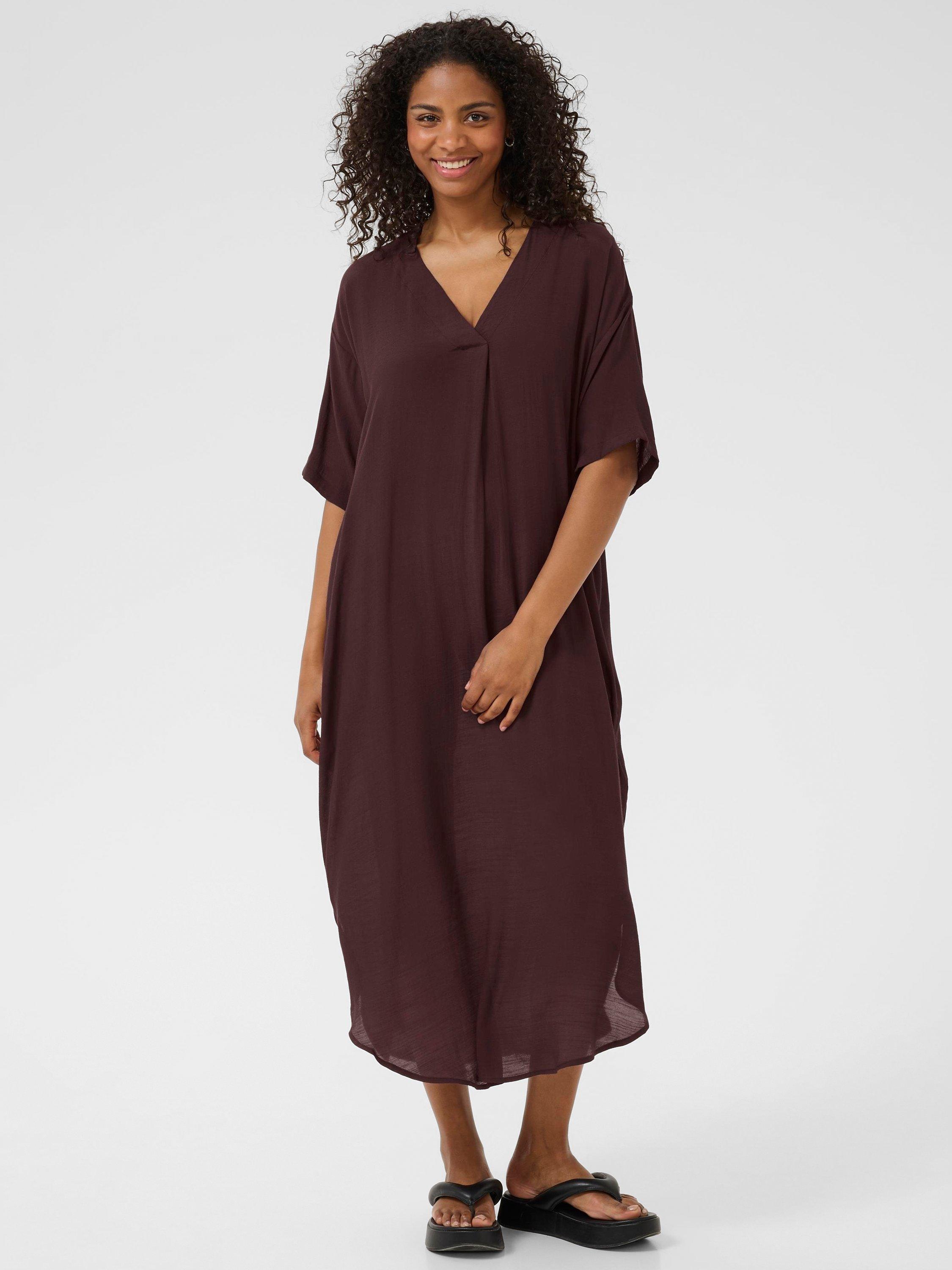 Product image 1 of 5, which shows KAFFE Anja V-Neck Midi Dress, Mid Red, 10