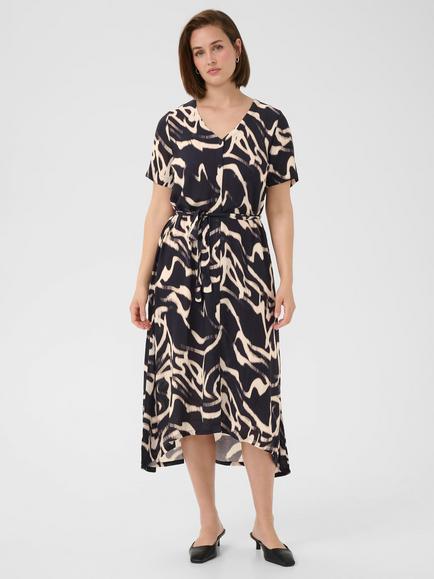 KAFFE Beathe Abstract Midi Dress, Black/Multi, Black/Multi