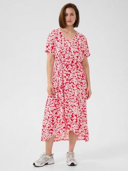 KAFFE Beathe Floral Midi Dress, Red/Multi, Red/Multi