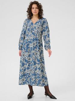 KAFFE Dahlia Abstract Midi Dress, Blue/Multi, Blue/Multi