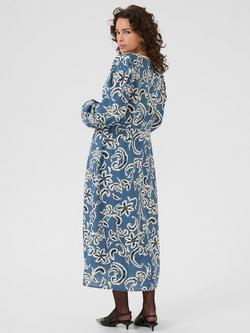 KAFFE Dahlia Abstract Midi Dress, Blue/Multi - view 2, Blue/Multi