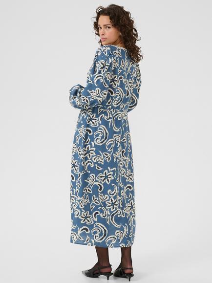 KAFFE Dahlia Abstract Midi Dress, Blue/Multi - view 2, Blue/Multi