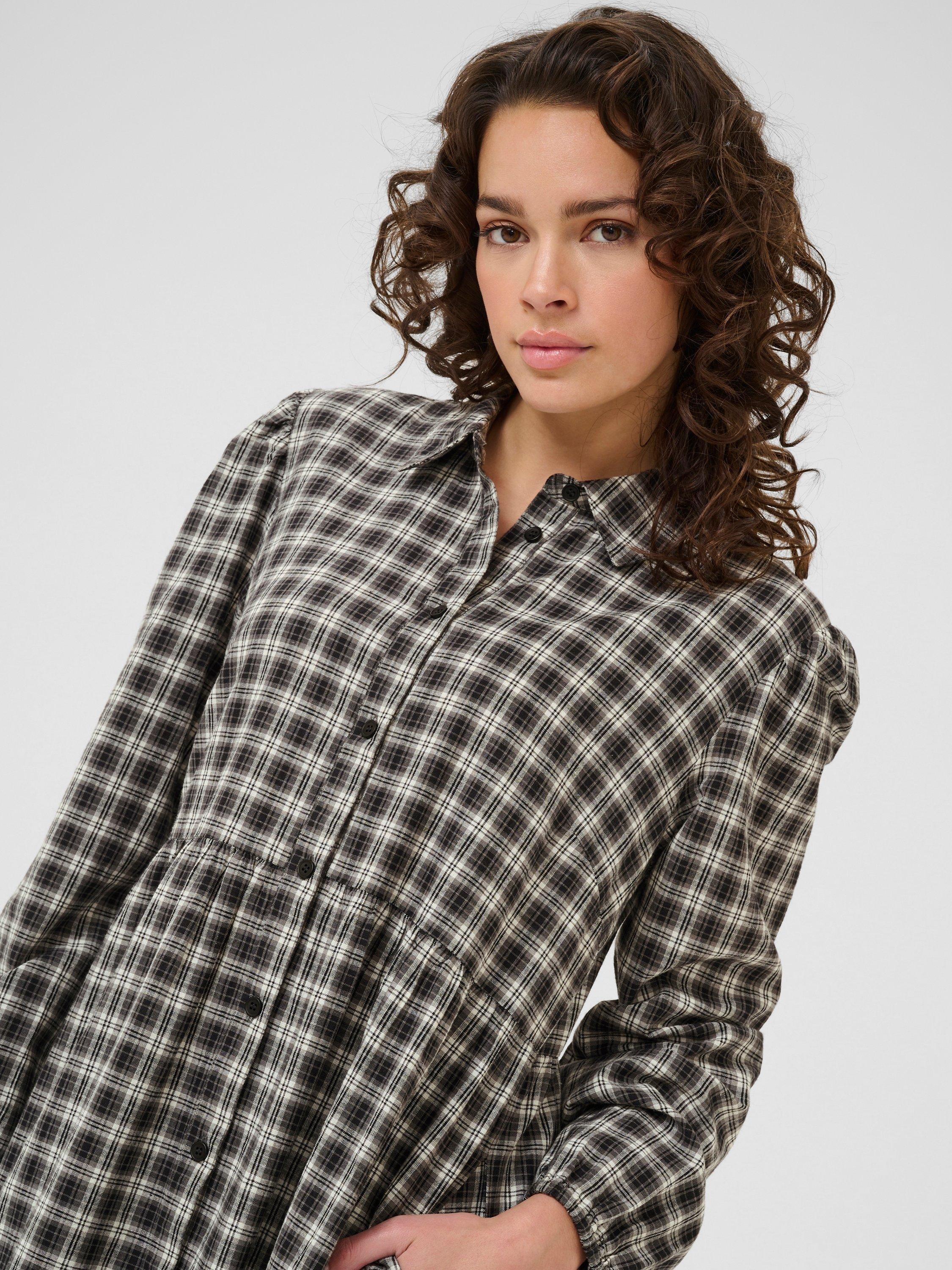 Product image 3 of 5, which shows KAFFE Elna Check Shirt Dress, Black/Multi, 8