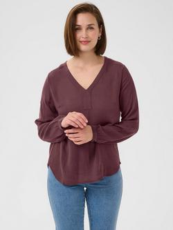 KAFFE Amber V-Neck Long Sleeve Top, Mid Red, Mid Red