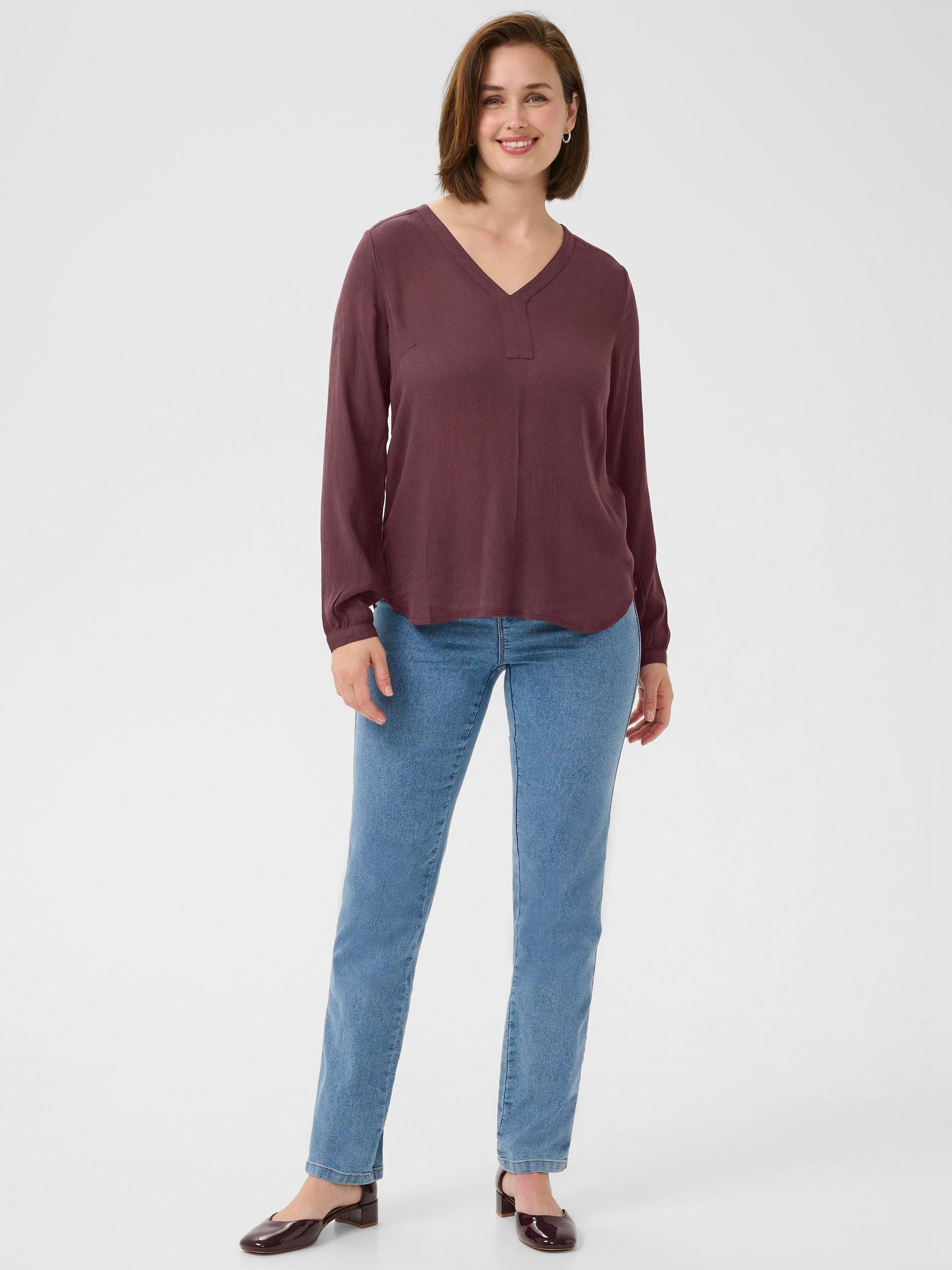 Product image 3 of 6, which shows KAFFE Amber V-Neck Long Sleeve Top, Mid Red, 8